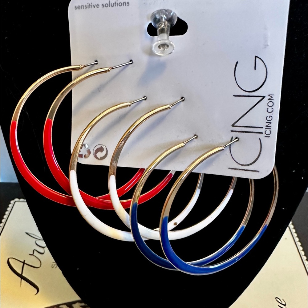 Icing Gold and Colorful Hoop Earrings Trio